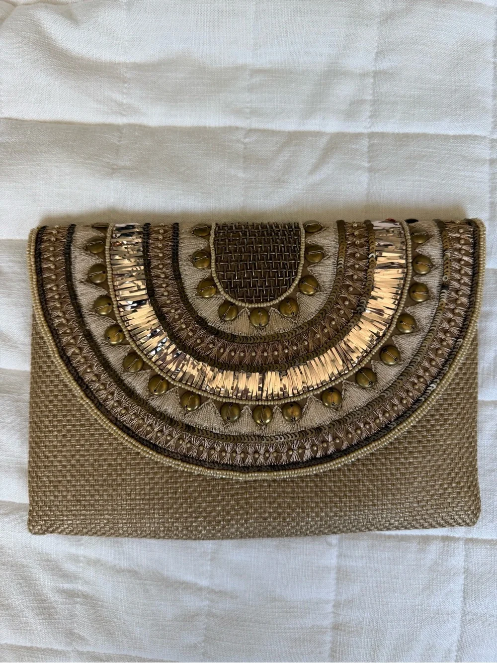 Embellished Metallic Gold Envelope Clutch